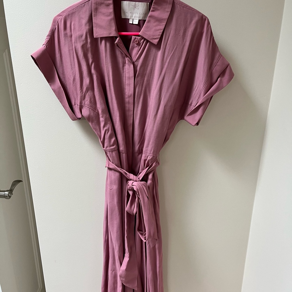 Pink Button-Up Dress with Waist Tie